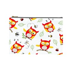 Seamless Pattern Vector Owl Cartoon With Bugs Cosmetic Bag (large) by Apen