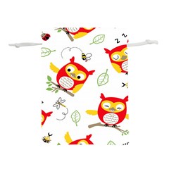 Seamless Pattern Vector Owl Cartoon With Bugs Lightweight Drawstring Pouch (l)