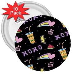 Cute Girl Things Seamless Background 3  Buttons (10 Pack)  by Apen