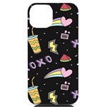 Cute Girl Things Seamless Background iPhone 14 Black UV Print Case Front