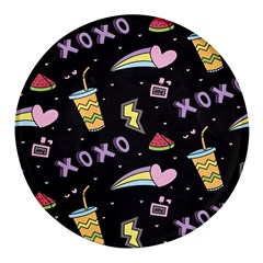 Cute Girl Things Seamless Background Round Glass Fridge Magnet (4 Pack)