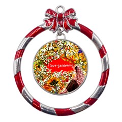 Garden Lover Metal Red Ribbon Round Ornament by TShirt44