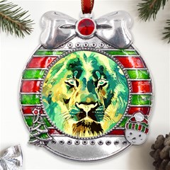 Love The Tiger Metal X mas Ribbon With Red Crystal Round Ornament by TShirt44