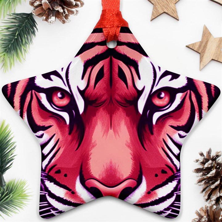 Tiger Design Star Ornament (Two Sides)