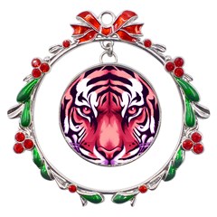 Tiger Design Metal X mas Wreath Ribbon Ornament by TShirt44