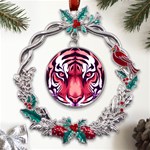 Tiger Design Metal X mas Wreath Holly leaf Ornament Front