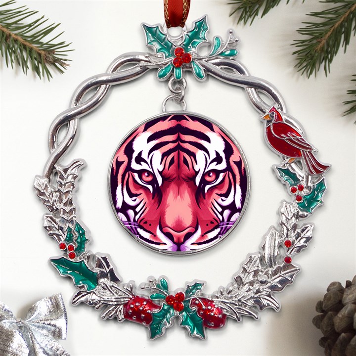 Tiger Design Metal X mas Wreath Holly leaf Ornament