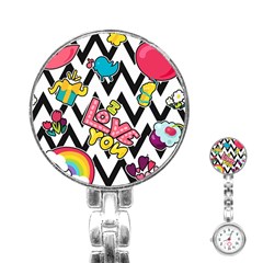 Vector Romantic Love Seamless Pattern Stainless Steel Nurses Watch by Apen