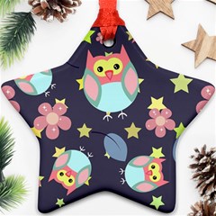 Owl Stars Pattern Background Ornament (star) by Apen