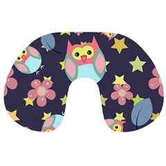 Owl Stars Pattern Background Travel Neck Pillow by Apen