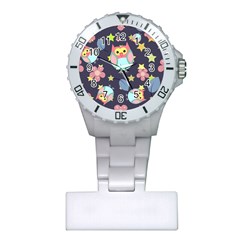 Owl Stars Pattern Background Plastic Nurses Watch by Apen