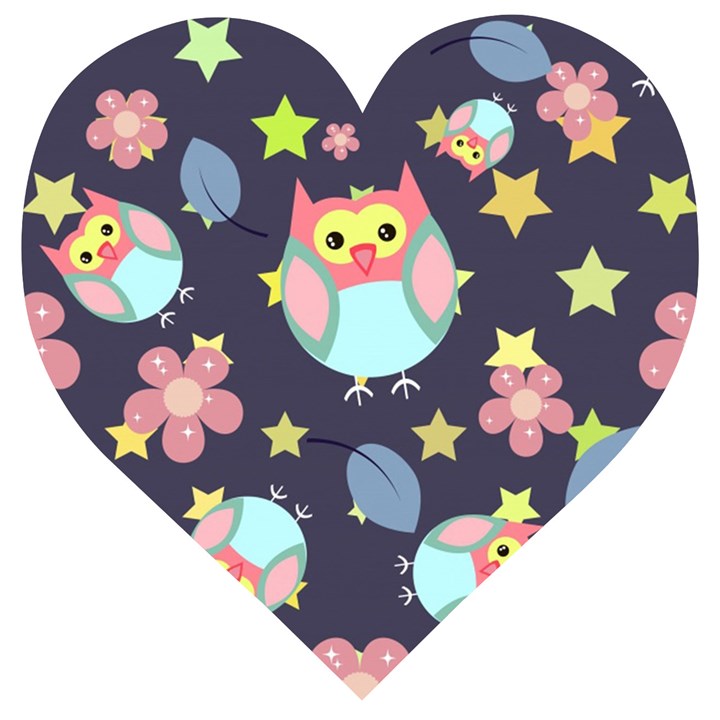 Owl Stars Pattern Background Wooden Puzzle Heart