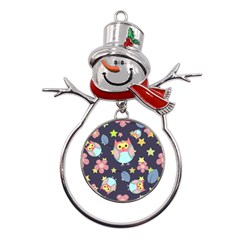 Owl Stars Pattern Background Metal Snowman Ornament by Apen