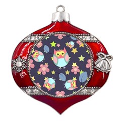 Owl Stars Pattern Background Metal Snowflake And Bell Red Ornament by Apen