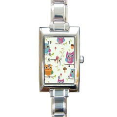 Forest Seamless Pattern With Cute Owls Rectangle Italian Charm Watch by Apen