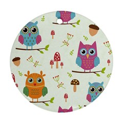 Forest Seamless Pattern With Cute Owls Ornament (round) by Apen