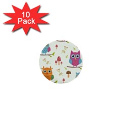 Forest Seamless Pattern With Cute Owls 1  Mini Buttons (10 Pack)  by Apen