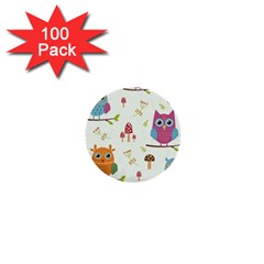 Forest Seamless Pattern With Cute Owls 1  Mini Buttons (100 Pack)  by Apen