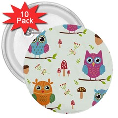 Forest Seamless Pattern With Cute Owls 3  Buttons (10 Pack)  by Apen