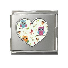 Forest Seamless Pattern With Cute Owls Mega Link Heart Italian Charm (18mm) by Apen