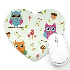 Forest Seamless Pattern With Cute Owls Heart Mousepad by Apen