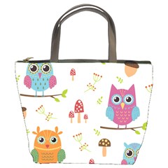 Forest Seamless Pattern With Cute Owls Bucket Bag by Apen