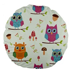 Forest Seamless Pattern With Cute Owls Large 18  Premium Flano Round Cushions by Apen