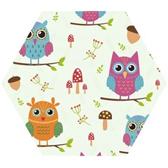 Forest Seamless Pattern With Cute Owls Wooden Puzzle Hexagon by Apen