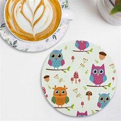 Forest Seamless Pattern With Cute Owls Uv Print Round Tile Coaster by Apen