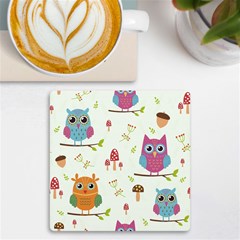 Forest Seamless Pattern With Cute Owls Uv Print Square Tile Coaster  by Apen