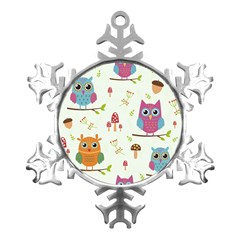 Forest Seamless Pattern With Cute Owls Metal Small Snowflake Ornament by Apen