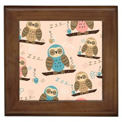 Seamless Pattern Owls Dream Cute Style Pajama Fabric Framed Tile by Apen