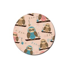 Seamless Pattern Owls Dream Cute Style Pajama Fabric Rubber Coaster (round) by Apen