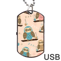 Seamless Pattern Owls Dream Cute Style Pajama Fabric Dog Tag Usb Flash (two Sides) by Apen