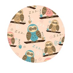 Seamless Pattern Owls Dream Cute Style Pajama Fabric Mini Round Pill Box by Apen