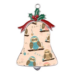 Seamless Pattern Owls Dream Cute Style Pajama Fabric Metal Holly Leaf Bell Ornament by Apen