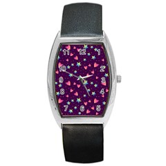 Colorful Stars Hearts Seamless Vector Pattern Barrel Style Metal Watch by Apen