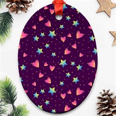 Colorful Stars Hearts Seamless Vector Pattern Oval Ornament (two Sides) by Apen