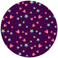 Colorful Stars Hearts Seamless Vector Pattern Wooden Puzzle Round by Apen