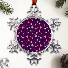 Colorful Stars Hearts Seamless Vector Pattern Metal Large Snowflake Ornament by Apen