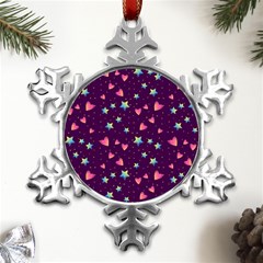 Colorful Stars Hearts Seamless Vector Pattern Metal Small Snowflake Ornament by Apen