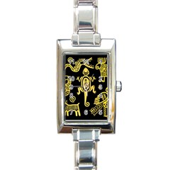 Mexican Culture Golden Tribal Icons Rectangle Italian Charm Watch by Apen