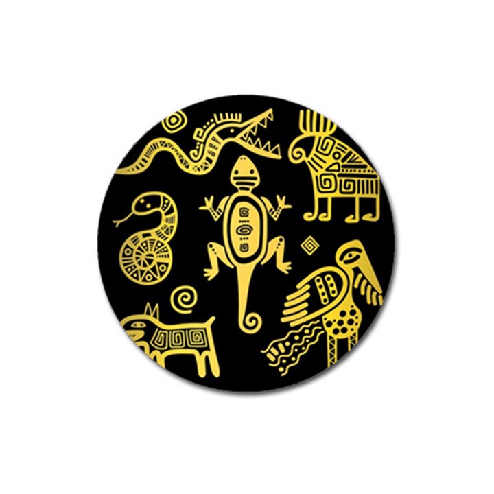 Mexican Culture Golden Tribal Icons Magnet 3  (Round)