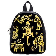 Mexican Culture Golden Tribal Icons School Bag (small) by Apen