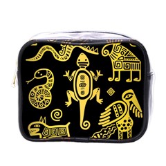 Mexican Culture Golden Tribal Icons Mini Toiletries Bag (one Side) by Apen