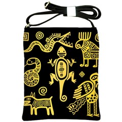 Mexican Culture Golden Tribal Icons Shoulder Sling Bag by Apen