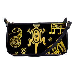 Mexican Culture Golden Tribal Icons Shoulder Clutch Bag by Apen