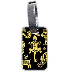 Mexican Culture Golden Tribal Icons Luggage Tag (two Sides) by Apen