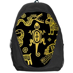 Mexican Culture Golden Tribal Icons Backpack Bag by Apen