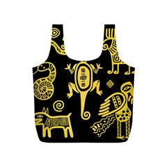 Mexican Culture Golden Tribal Icons Full Print Recycle Bag (s) by Apen